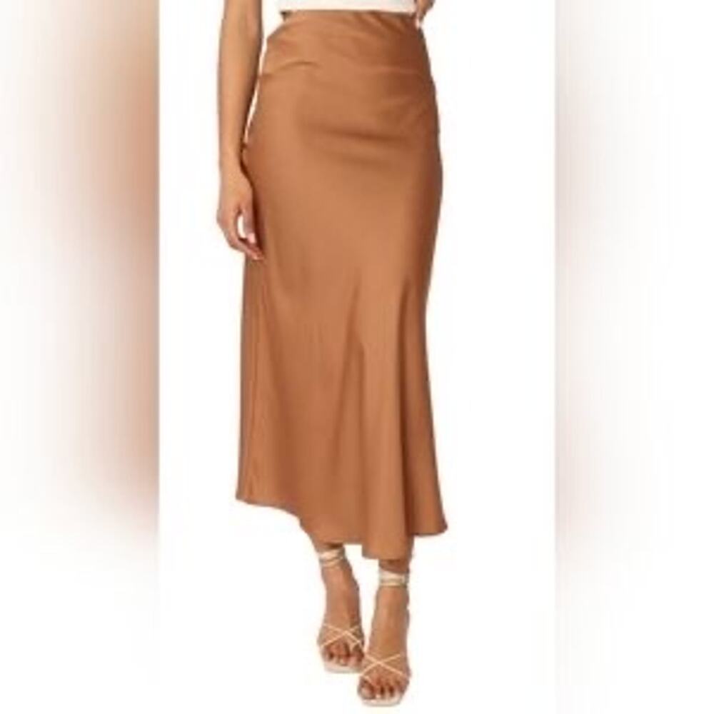 Rachel Zoe Satin Slip Midi Skirt Size 6 Bronze Copper Bias Cut